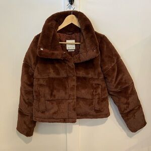 BNWT Abercrombie & Fitch Faux Fur Mini Bomber Jacket - Brown